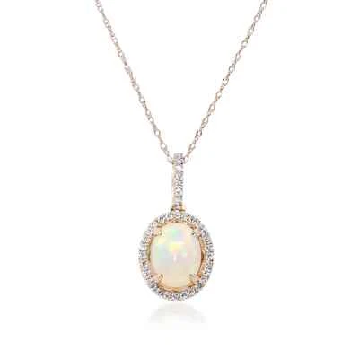 Ohne Kette 1,28 Ct Natürlicher Opal Und Diamanten 14K Gelbgold Halo Anhänger - Bild 1 von 4