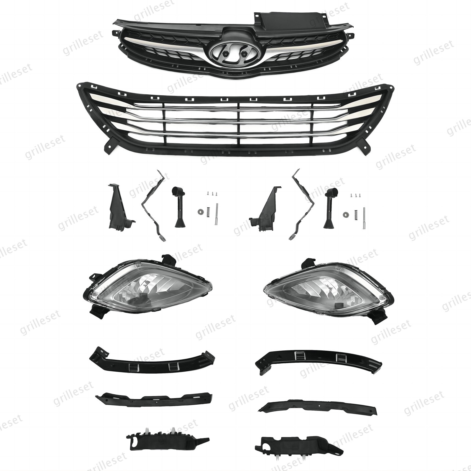 For Elantra 2011-13 Complete Upper Grille, Lower Chrome Mesh & Fog Light Bracket