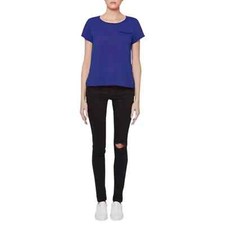 Image of French Connection Classic Crepe Light Pocket Top Blue Depths Royal Size M NEW
