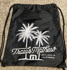 Travis Mathew Drawstring Cinch Bag w/Zip Pocket - Black/White 14" x 18"