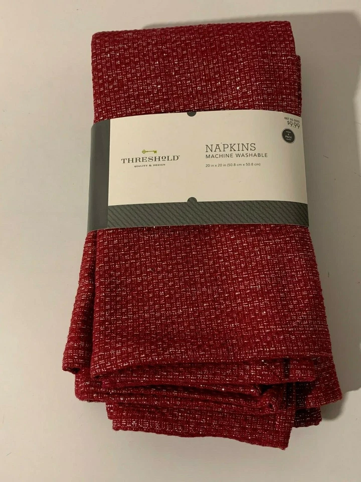 Threshold Napkins 8 ct Red Silver Fabric Ruby Ring Color Holiday Reusable 20x20 - Image 2 of 4