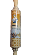 EMBOSSING ROLLING PIN SOLID WOOD NATURAL NO PAINT 13.5" SPINNING HANDLES 122123c