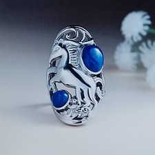 Reiner Edelstahl handgefertigter Lapislazuli Pferd Ring (Größe P)