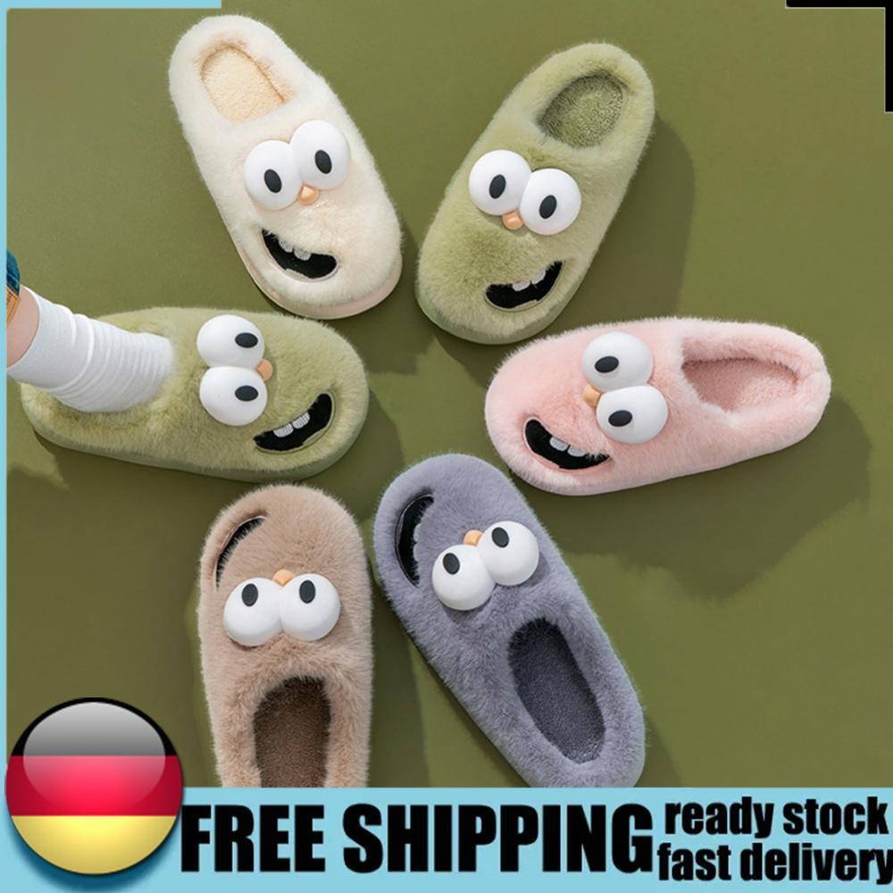 APL Big Eyed Dog Plush Slippers Furry Closed Toe Slippers Breathable for Men Women