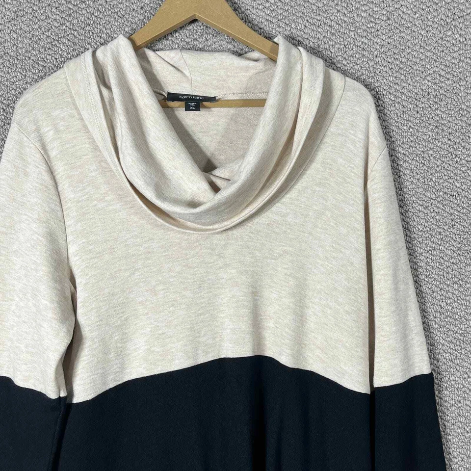 Vestido Suéter Karen Kane Para Mujer XL Tostado Negro Bloque de Color Capucha Cuello Tejido Elástico Foto 2 de 4