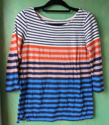 American Eagle Women s Striped Shirt  Blue , Pink Top L Long Sleeve