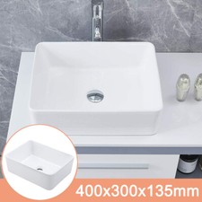 Large Bathroom Counter Top Ceramic Wash Basin Cloakroom Sink Rectangular White