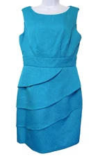 Connected Apparel Sleeveless Tiered Dress 10 Teal Jacquard Party Formal Cocktail