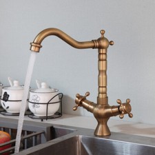 Antique Brass Dual Handles Bathroom Kitchen Basin Mixer Taps Vessel Sink Faucet