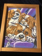 Vintage Paint By Numbers Dog Mom And Puppies Wood Frame 12  X 10  Ball  Bone