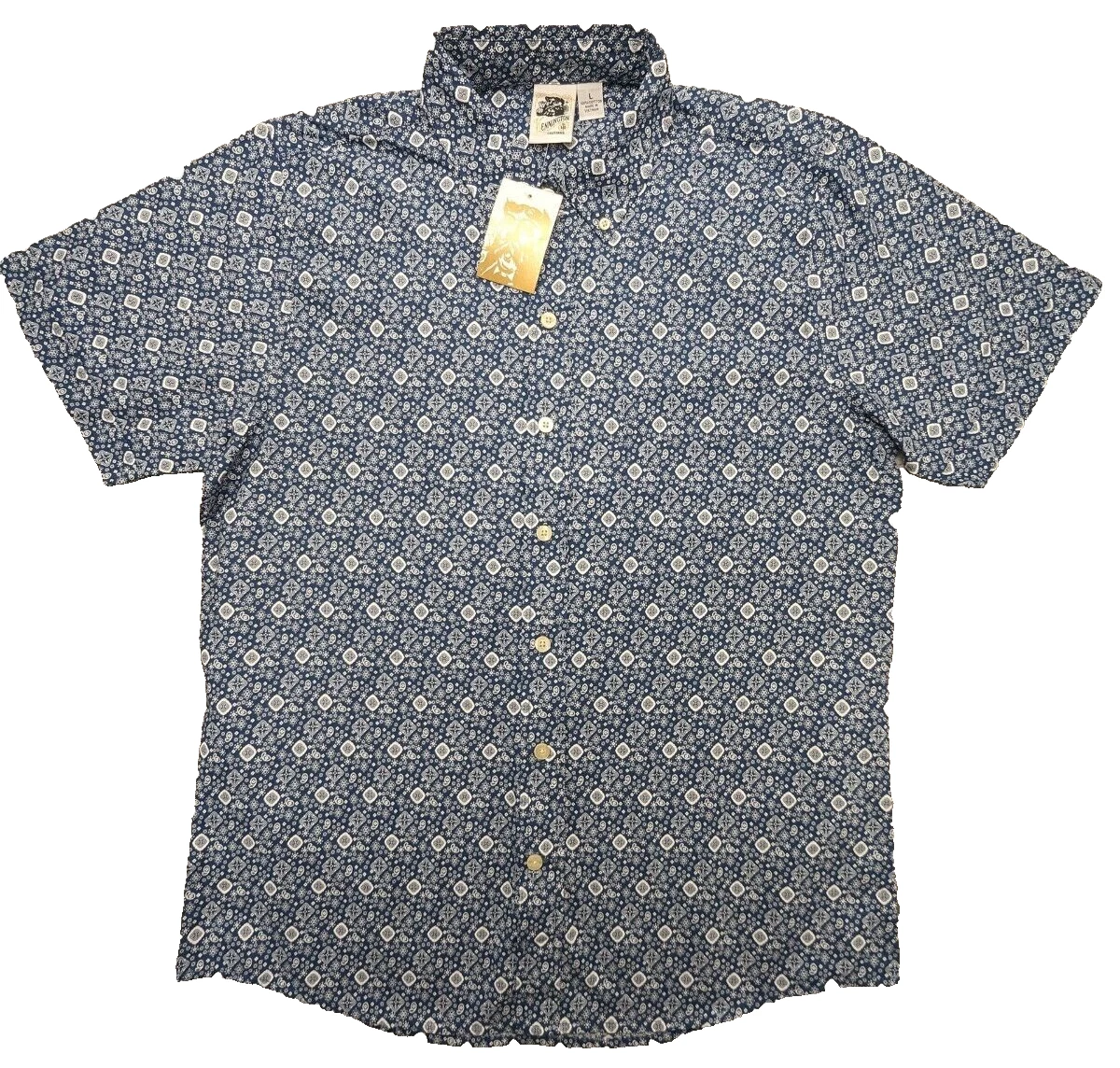 Kennington Camp Shirt Mens Large Blue Print Short Sleeve SS Cotton $78