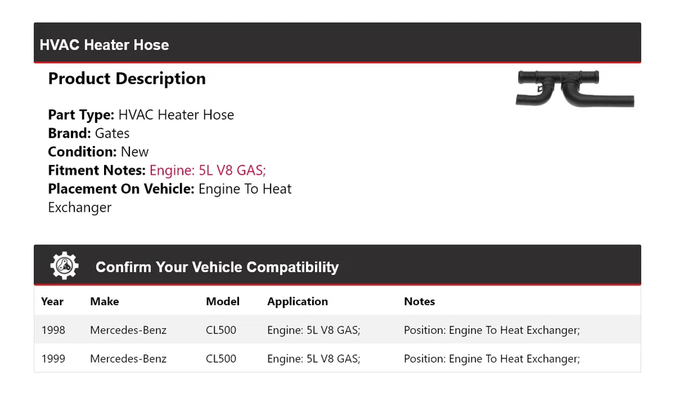 For 1998-1999 Mercedes-Benz CL500 HVAC Heater Hose Gates - Image 2 of 3