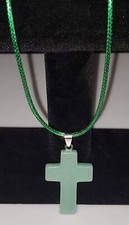 Aventurine Gemstone 1.6 inch Cross Necklace with Black or Green Rope Chain