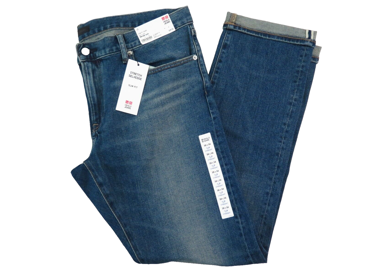 38W x 34L UNIQLO Men's Stretch Selvedge Slim Fit Straight Jeans