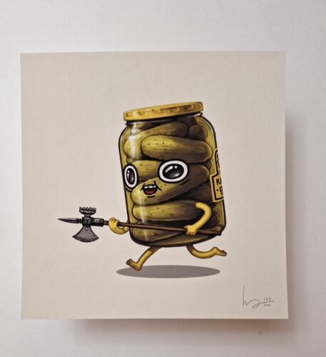 MIKE MITCHELL FOOD DUDES - Poleaxe Jar Of Pickles Art Print - Picture 1 of 6