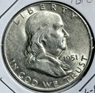 1951-D Franklin Silver Half Dollar - AU / BU - Free Shipping USA - (6-8)