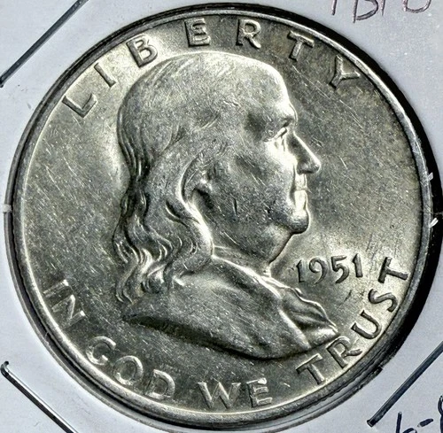 1951-D Franklin Silver Half Dollar - AU / BU - Free Shipping USA - (6-8)