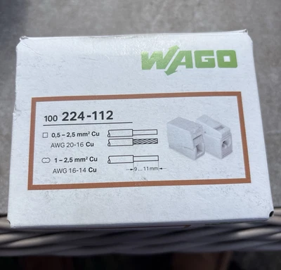 WAGO 224-112 2-Port Splicing Connector White 2-Pin 2-Pole Box of 100 - Image 1 of 2