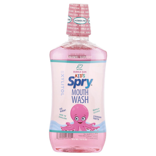 Kid's Spry® Mouth Wash, Enamel Support, Alcohol-Free, Bubble Gum, 16 fl oz (473