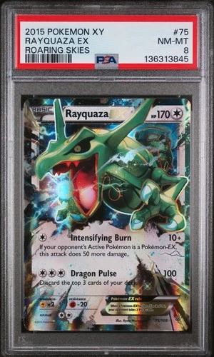 2015 POKEMON XY ROARING SKIES #75 RAYQUAZA EX PSA 8