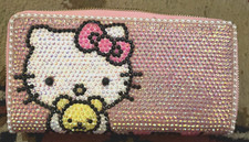 Hello Kitty Face Long Wallet   Pink Zip-Around Sequined