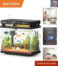 Fish Tank Smart Aquarium Kit: 2 Gal UHD Glass Silent Water Pump Self Cleaning...