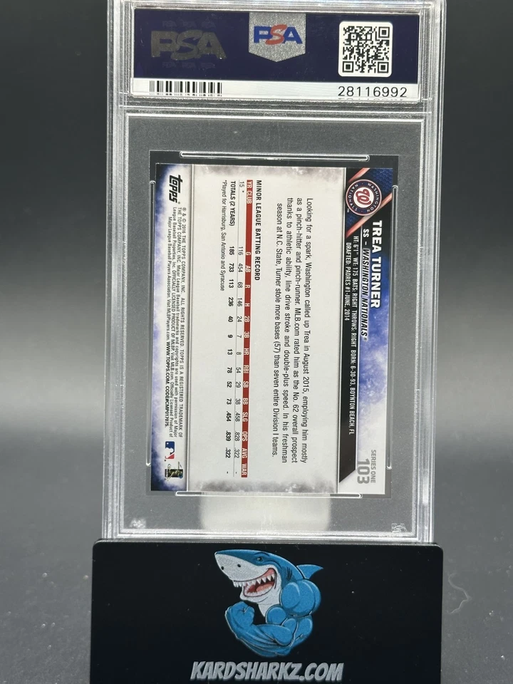 2016 Topps Trea Turner #103 Mini Rookie rc PSA 10 gem mint - Image 2 of 2