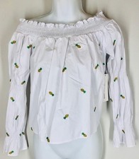 NEW Bishop + Young Top S Off Shoulder White Pineapple Print Oversized NWT
