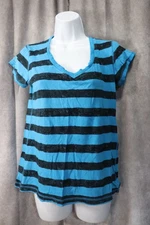 Rue21 Women's Blue Black Striped V-Neck T-Shirt Size XL