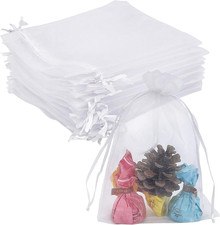 100PCS White Organza Bags 5''X7'' Sheer Mesh Bag Drawstring Gift Bag Small for W