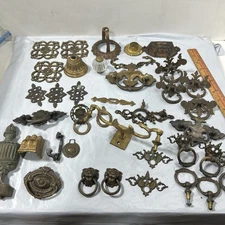 Vintage Lot Of Brass Handles And Decor Mid Century Goth
