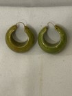 Vintage Green Swirl Marble Bakelite Hoop Pierced Earrings