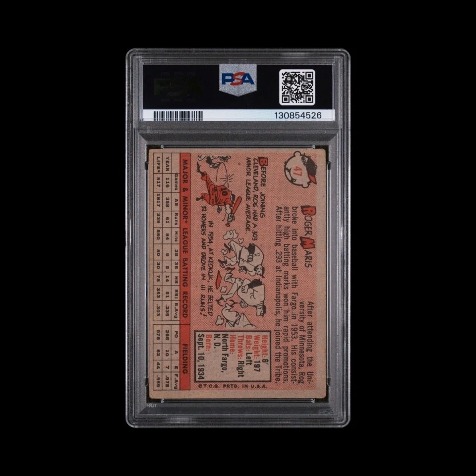 1958 Topps Roger Maris #47 novato RC PSA 3 en muy buena condición Indians Yankees Salón de la fama Foto 2 de 2