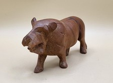 Vintage Hand-Carved Wooden Roaring Lion Figure, beautiful wood grain, 6" long.