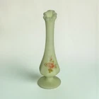 Vtg Fenton Uranium Bud Vase Custard Glass Swung Glows Hand Painted Signed 8.5"