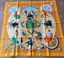 HERMES Carre 90 PLAZA DE TOROS 100 Silk Scarf Yellow Women