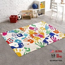 Colorful Kids Rug for Playroom, 3'x5' Washable Handprints and Footprints Rugs