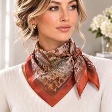 Vintage Japanese Bird Floral Acetate Crepe Scarf Brown Rust 25x26 Made in Japan