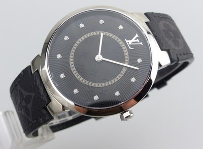 LOUIS VUITTON Tambour Slim PM Quarz - Diamond Dial - Monogram Eclipse Bracelet