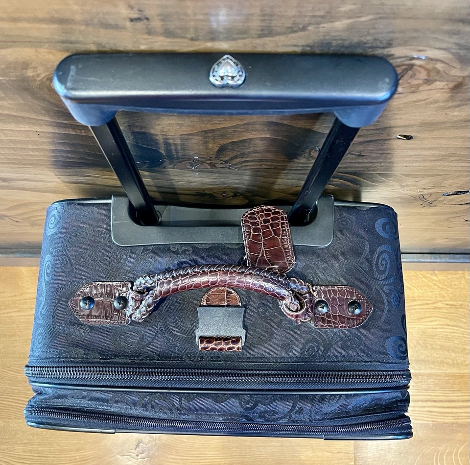 Brighton Lansky 3pc Luggage Set Black Brown Croc Embossed Leather - Image 3 of 4