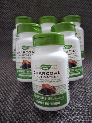 (6) Nature's Way Charcoal Activated Dietary Supplement 100 Caps - Exp. 28 & 29
