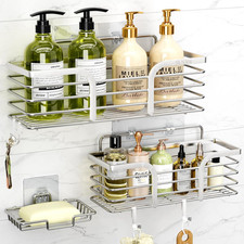 Shower Caddy, Shower Organizer with Soap Holder and Hooks, Rustproof Shelves