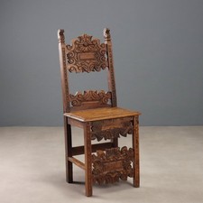 Sedia Barocca Antica Noce Intagli Decori Italia XVII Secolo Originale