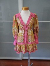 Farm Rio Long sleeve Button Front V-Neck Mini Dress Sz XS sand palm scarf mini