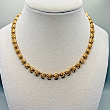 Vintage Napier Collar Necklace Gold Tone Dotted Squares Flowers Mini Squares 15"