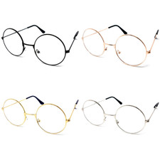ADULTS/KIDS Round Clear Lens Glasses Wizard Hippie Frame Novelty Fancy Dress UK