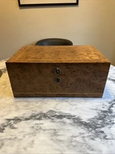 XL Burl Walnut Cigar Humidor Box Made In Italy W/Key