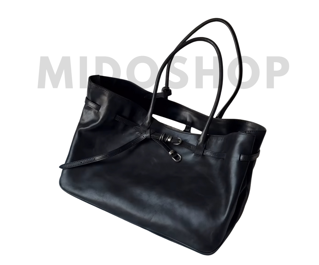 MARGESHERWOOD Grandma Used Large Black Pull-Up Leather Tote
