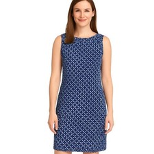 Mario Serrani Sheath Dress Size 2 Blue Geometric Sleeveless Modern Chic Coastal