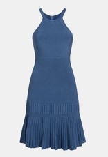 Marciano by Guess Sleeveless Ribbed Knit Drop-Waist Pleated Dress Light Blue M